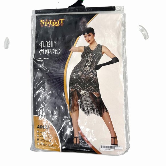 STUNNING BEADED SEQUIN SPIRIT HALLOWEEN 1920'S FLAPPER DRESS COSTUME - L BLACK - Picture 10 of 10